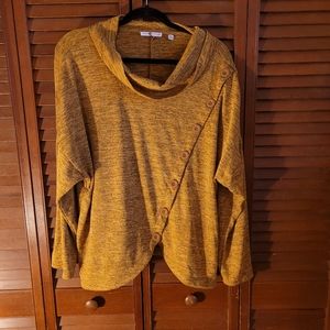 Mustard sweater with decorative buttons